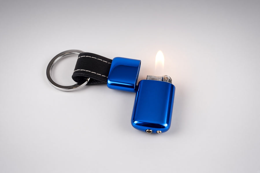 Black Mini Keychain Lighter Blue