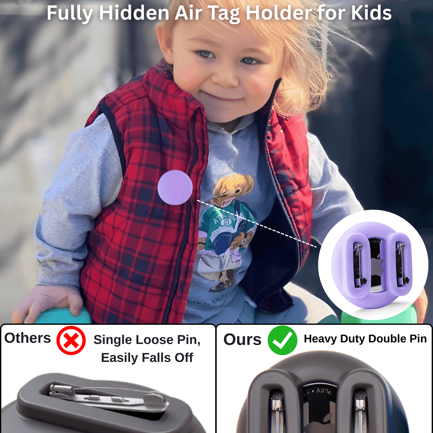 AirTag Holder for Kids - Heavy Duty Double Pin