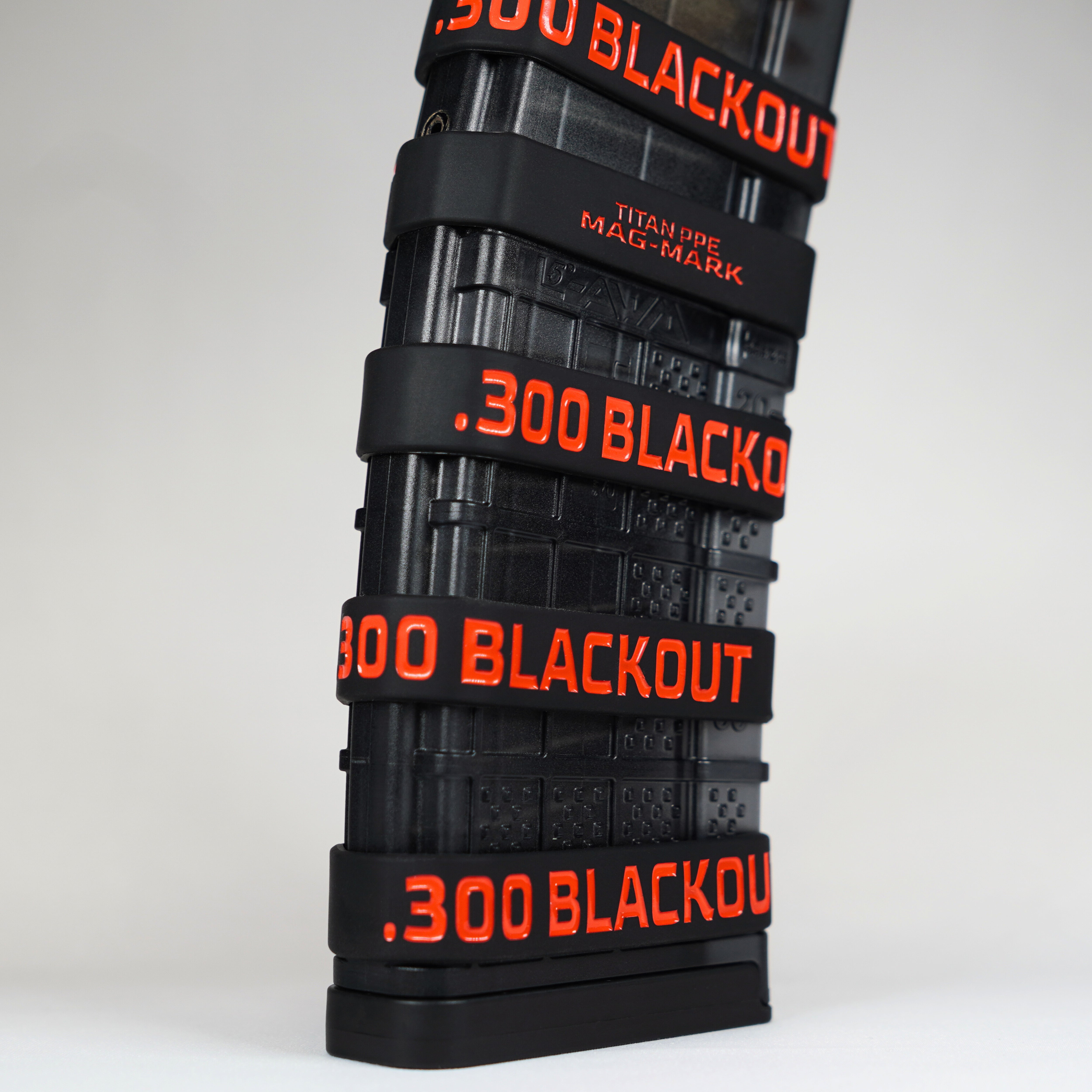 Mag-Mark .300 Blackout magazine band comparison showing caliber color coding system