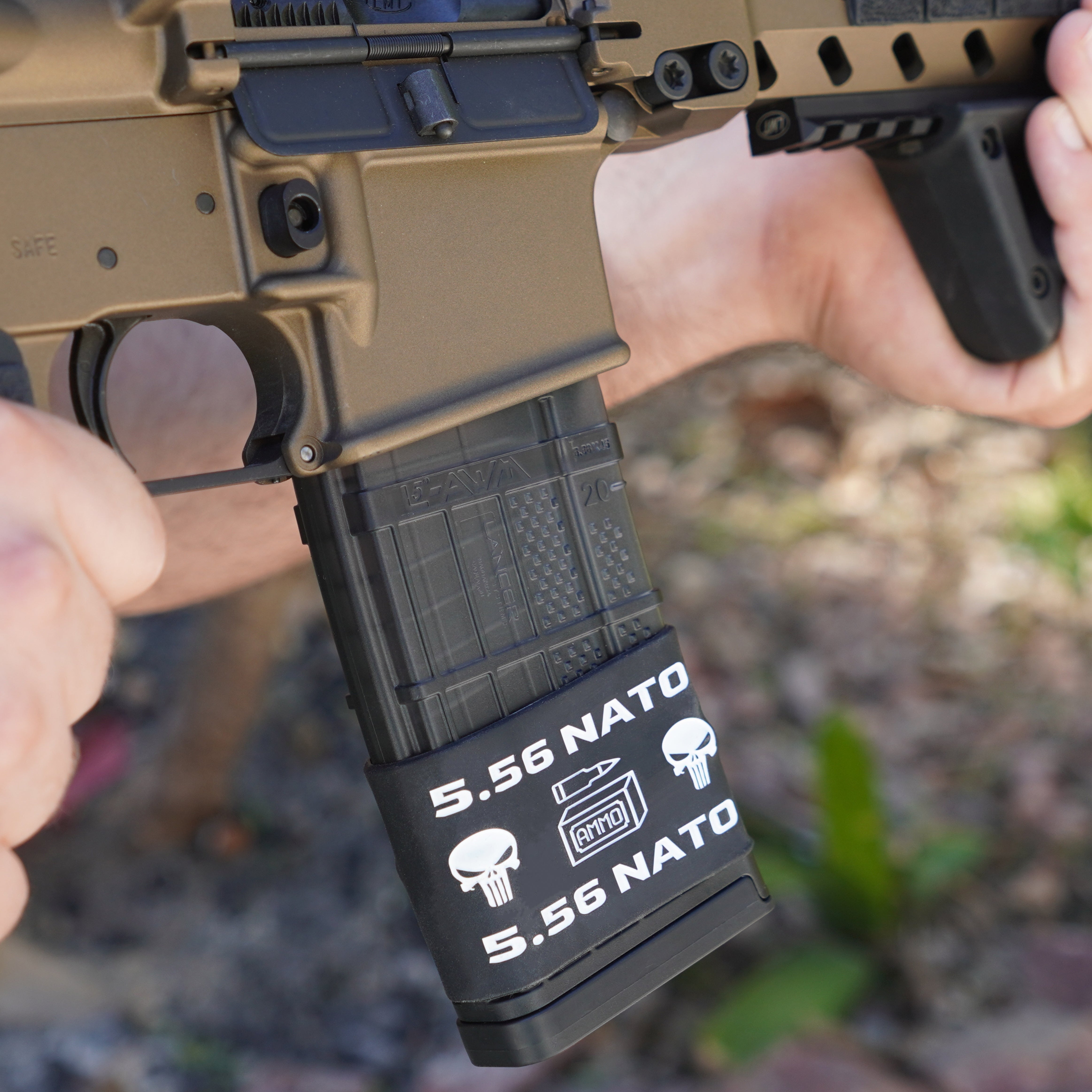 Mag-Mark Pro 5.56 NATO Punisher design magazine grip band — front view showing Punisher skull design
