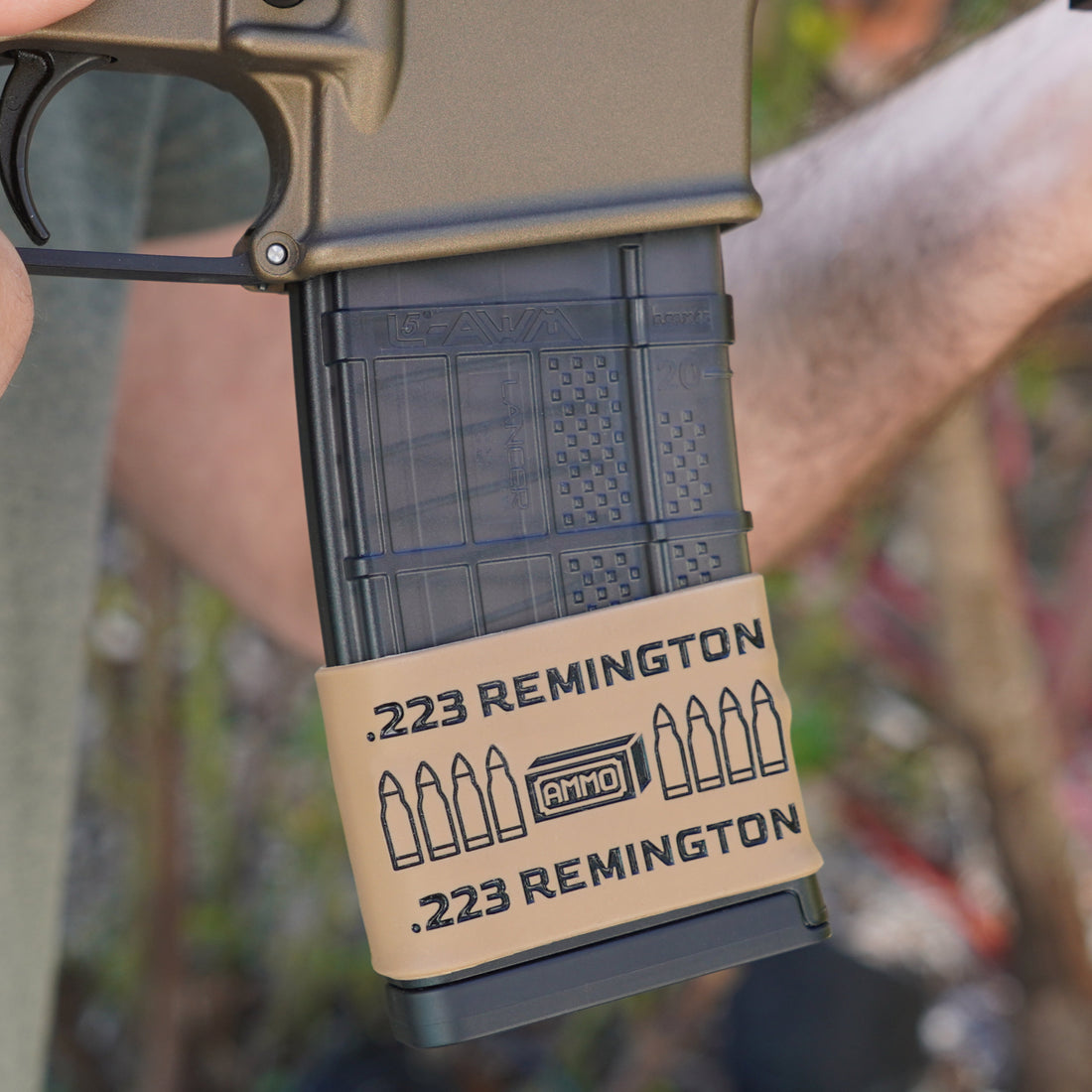Mag-Mark Pro .223 Remington AMMO design side view showing secure fit on standard AR magazine
