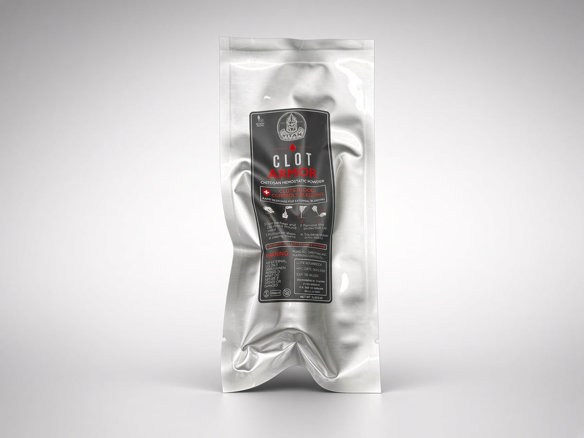 Clot Armor chitosan hemostatic powder pouch