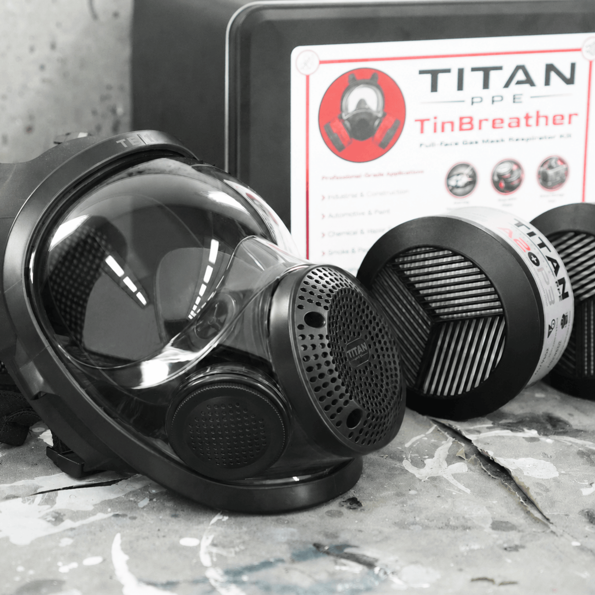 TinBreather - Full Face Gas Mask Respirator Kit | TB-11 Mask + 2 OVP-10 A2P3 Organic Vapor & Particulate Filters