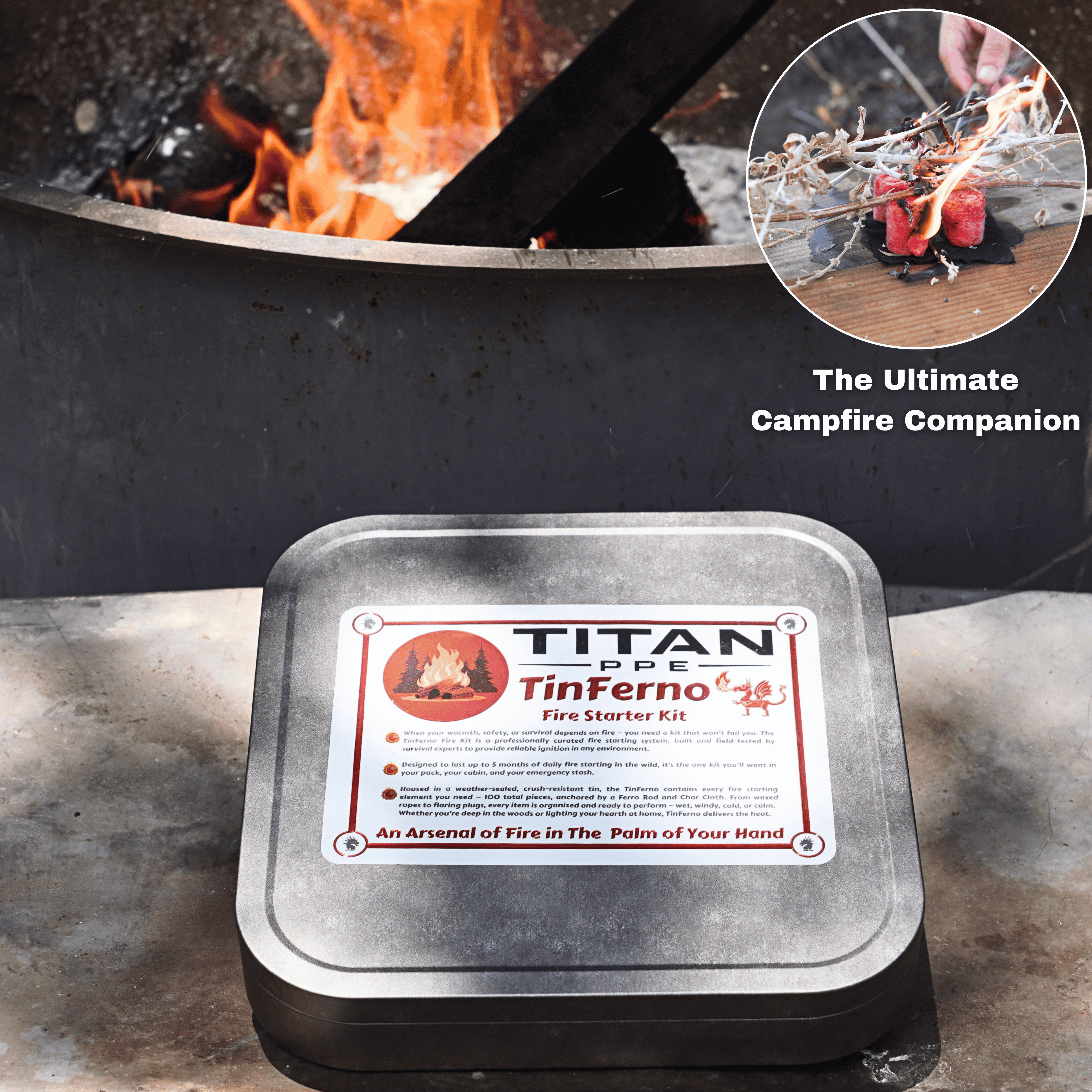 TinFerno - Fire Starter Kit | 100-Piece Survival Fire Starting System