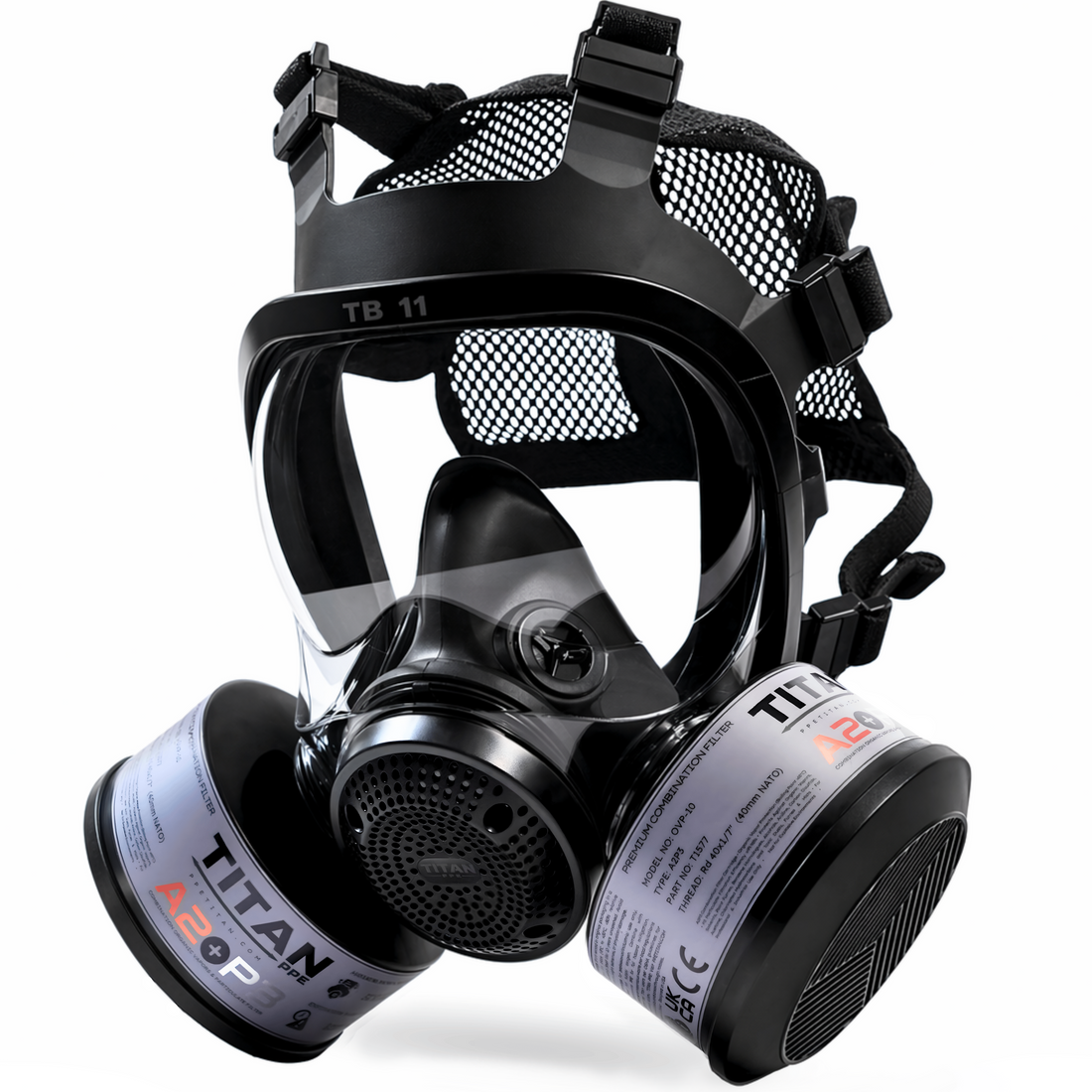 full-face respirator mask with dual A2P3 filters, full face respirator