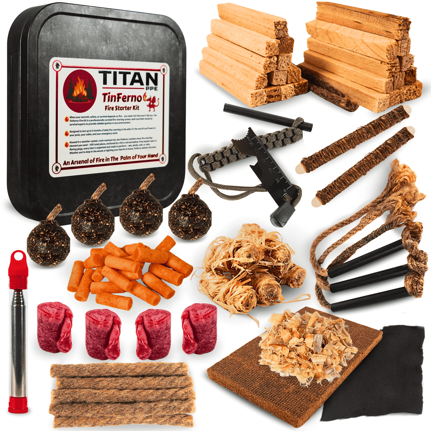 TinFerno 100pc Fire Starting Kit