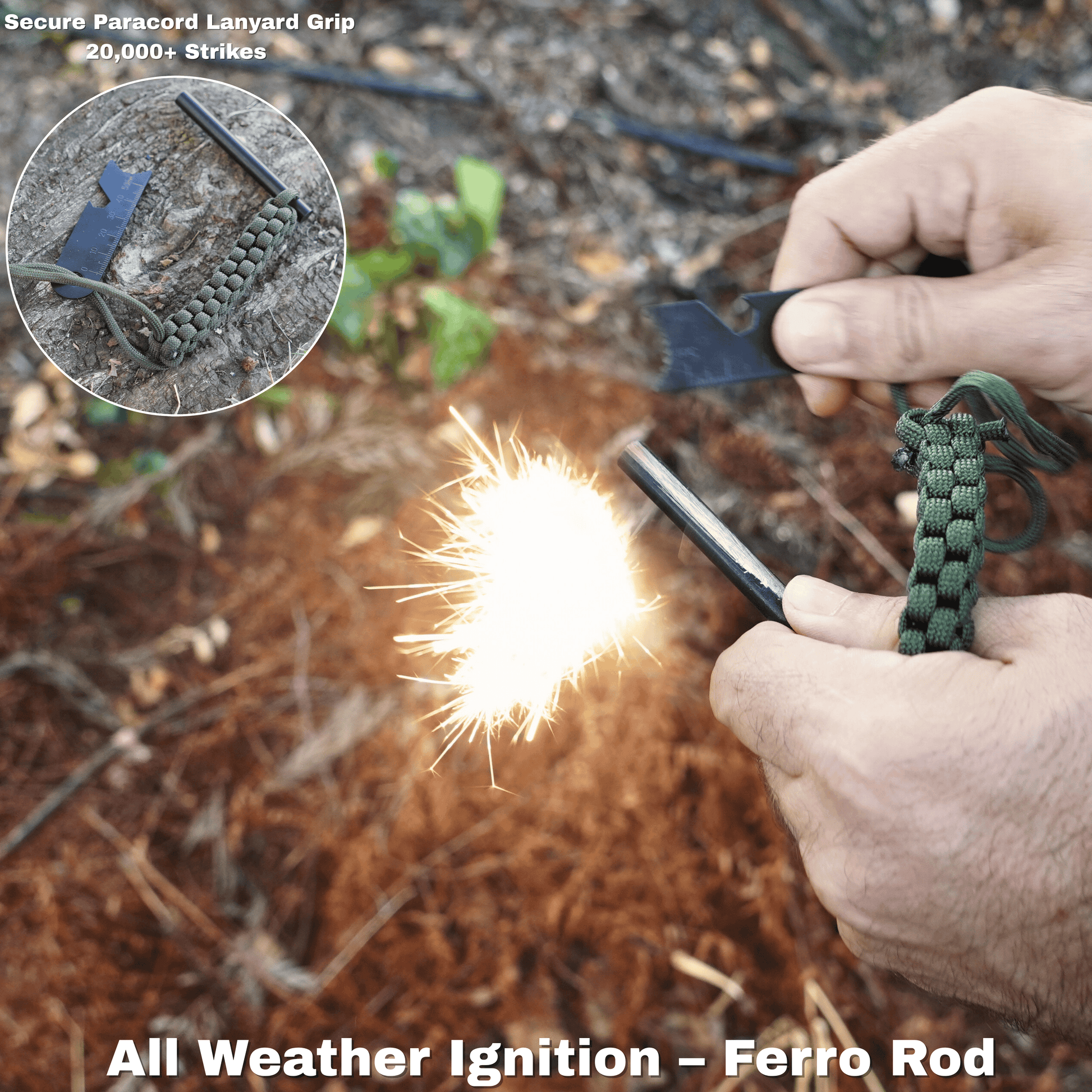 TinFerno survival fire starter kit with ferro rod, char cloth, wax tinders & fatwood — emergency fire starting for SHTF, hiking & outdoor survival