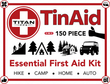 Tin Aid essential first aid kit compact emergency trauma medical supplies in portable metal tin for bug out bags range kits and emergency preparedness