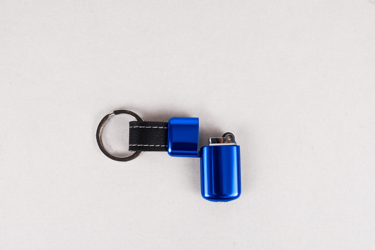 Blue Mini Keychain Lighter with cap open