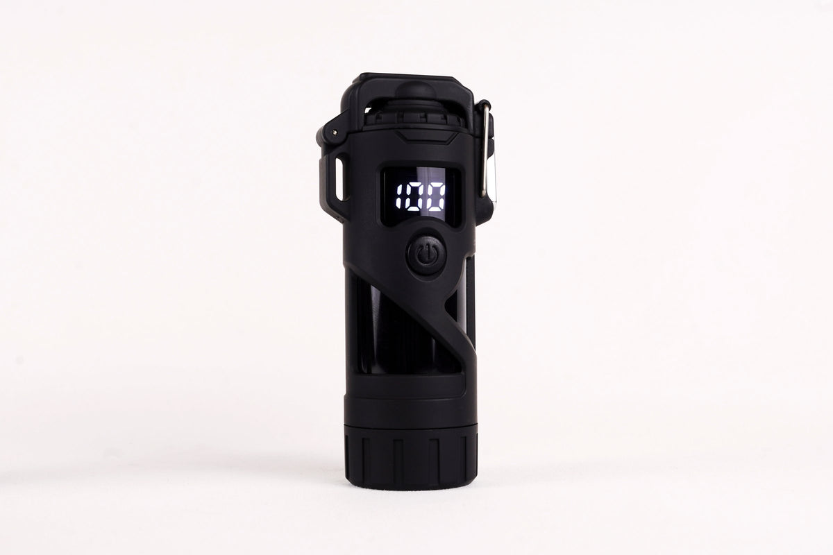 Black Plasma Torch Light front view with digital battery display