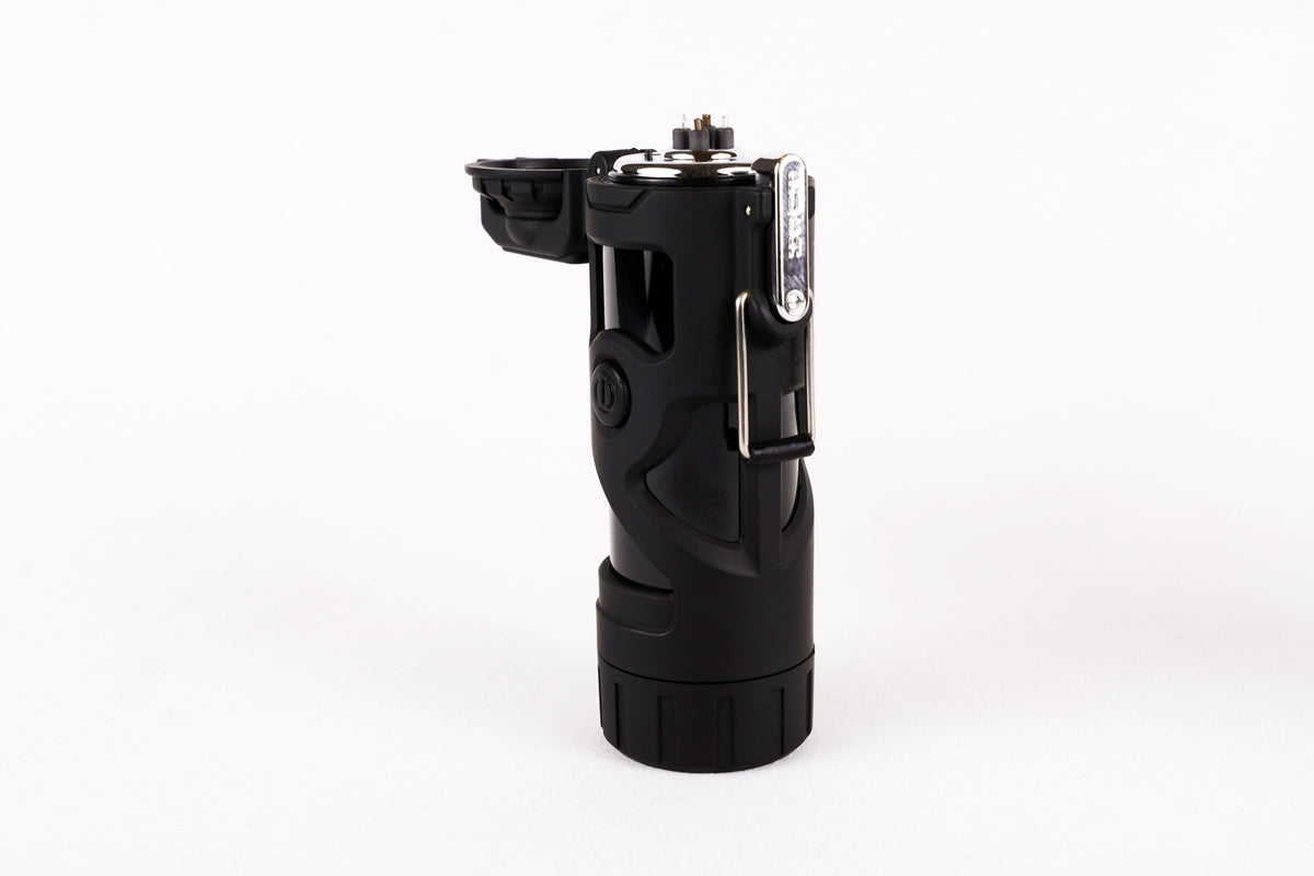 Black Plasma Torch Light cap open showing the double arc plasma lighter