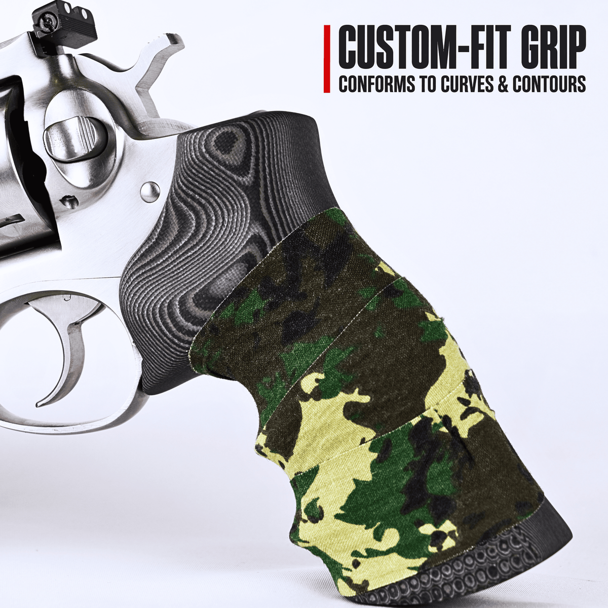 TinGrip camo cloth grip tape conforming to a curved revolver grip