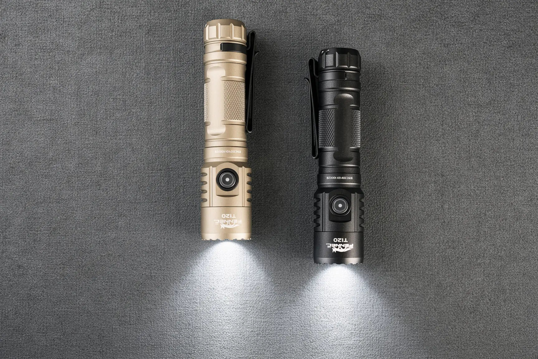FENNEC DARKLINE T120 flashlights in Sand Brown and Jet Black